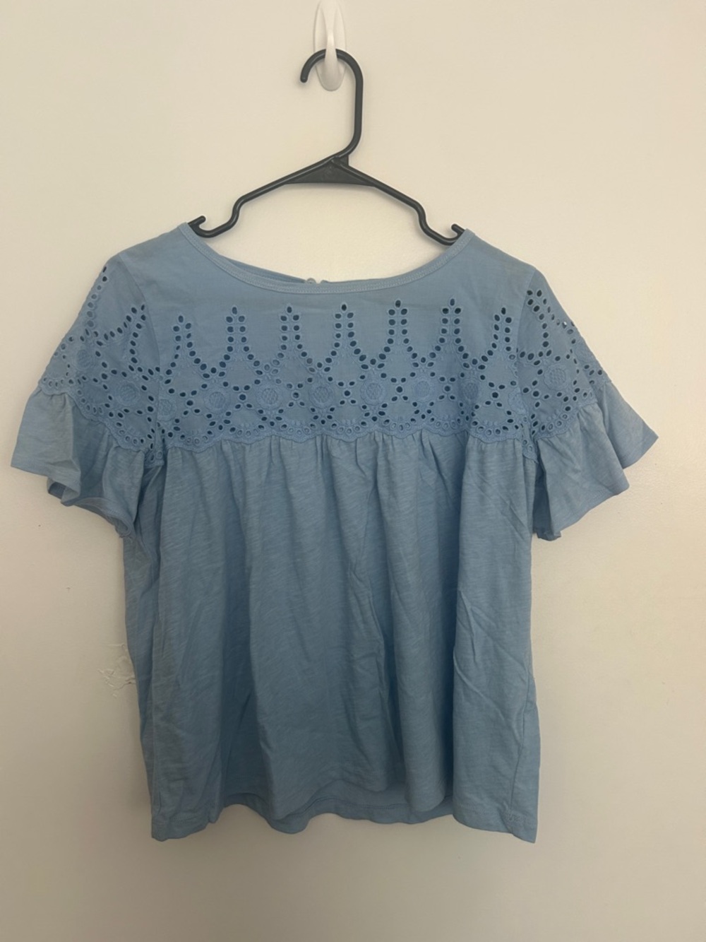 J. Crew Light Blue Eyelet Flutter Sleeve Top